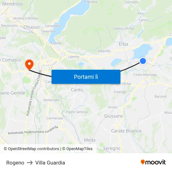 Rogeno to Villa Guardia map