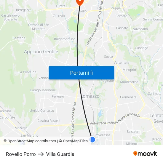 Rovello Porro to Villa Guardia map