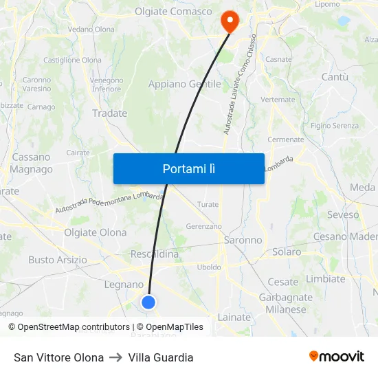 San Vittore Olona to Villa Guardia map