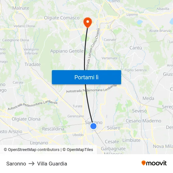 Saronno to Villa Guardia map