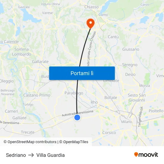 Sedriano to Villa Guardia map