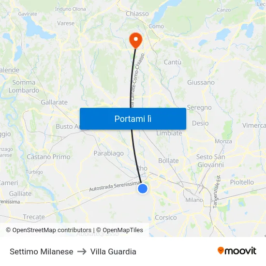Settimo Milanese to Villa Guardia map