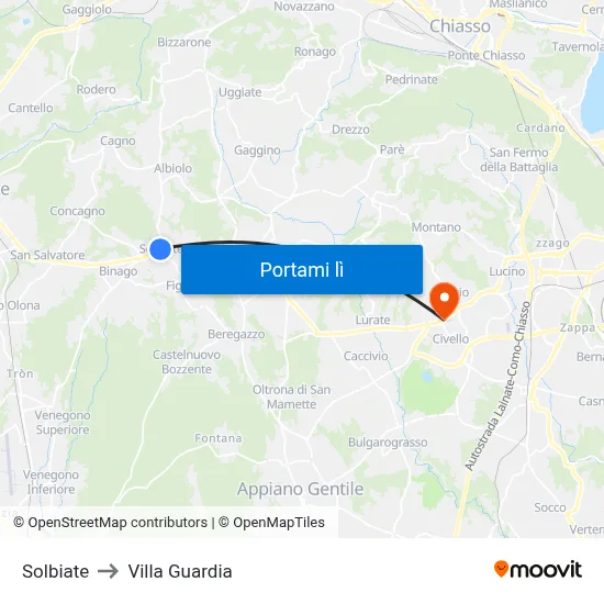 Solbiate to Villa Guardia map