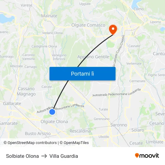 Solbiate Olona to Villa Guardia map