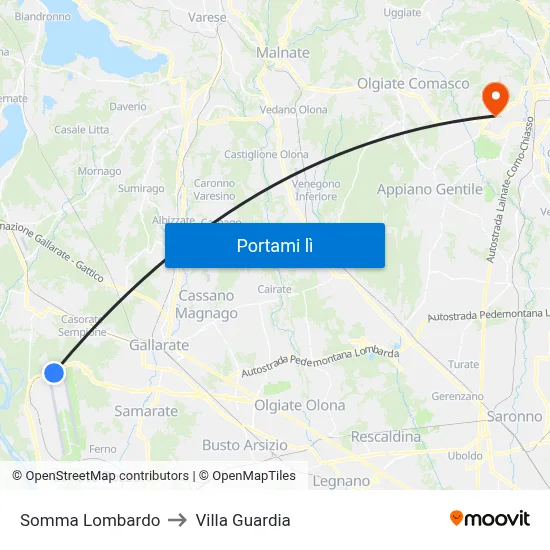 Somma Lombardo to Villa Guardia map