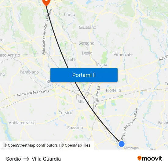 Sordio to Villa Guardia map