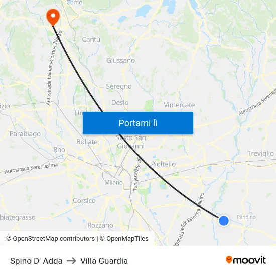 Spino D' Adda to Villa Guardia map