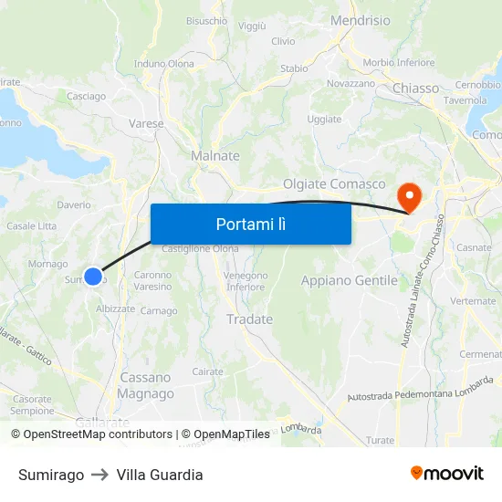 Sumirago to Villa Guardia map