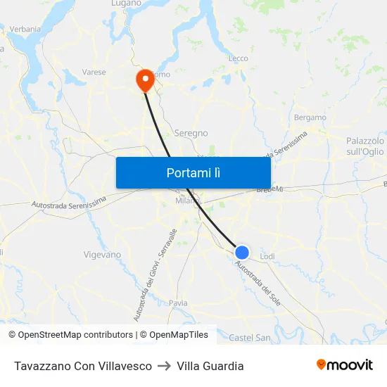 Tavazzano Con Villavesco to Villa Guardia map