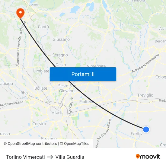 Torlino Vimercati to Villa Guardia map