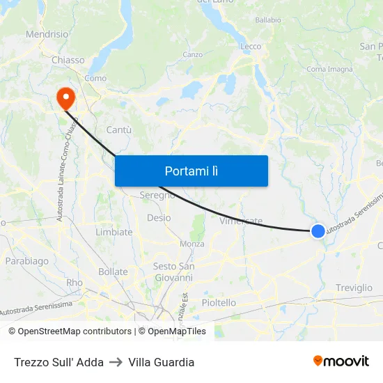 Trezzo Sull' Adda to Villa Guardia map