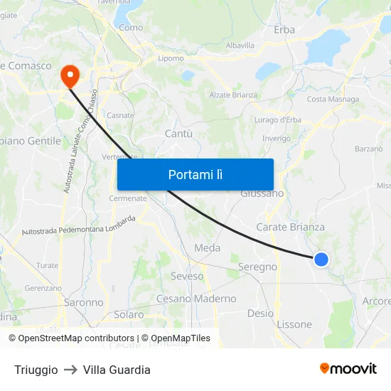 Triuggio to Villa Guardia map