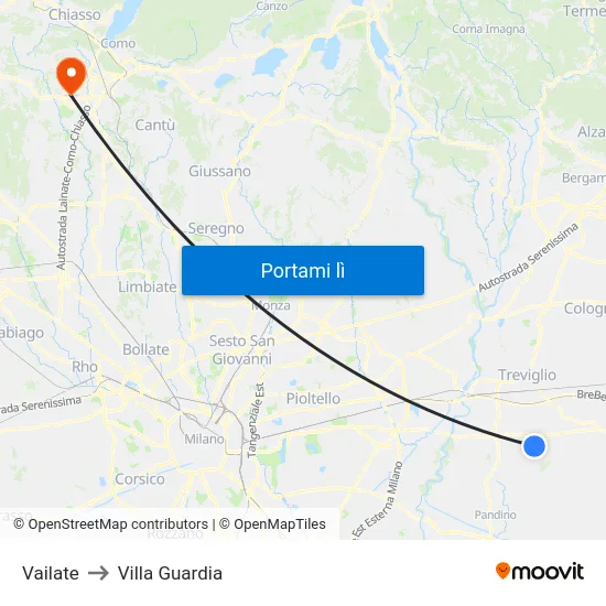Vailate to Villa Guardia map