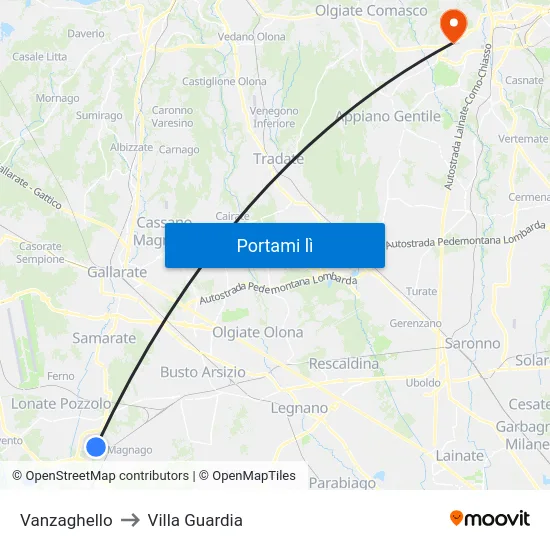 Vanzaghello to Villa Guardia map