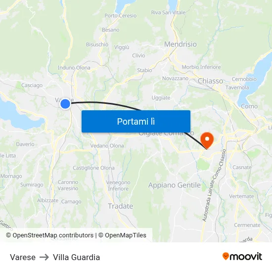 Varese to Villa Guardia map