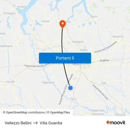 Vellezzo Bellini to Villa Guardia map