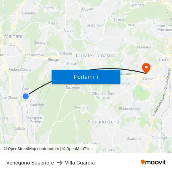 Venegono Superiore to Villa Guardia map
