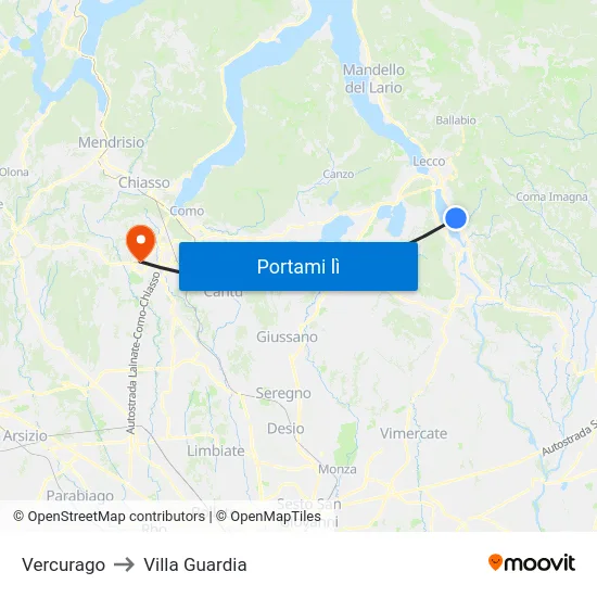 Vercurago to Villa Guardia map