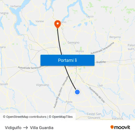 Vidigulfo to Villa Guardia map