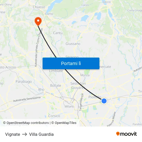 Vignate to Villa Guardia map