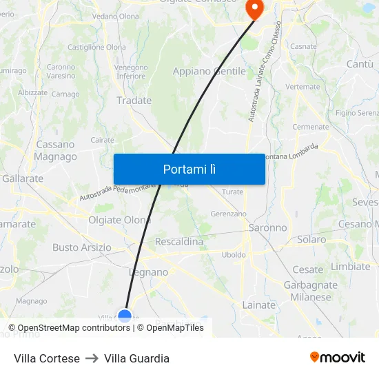 Villa Cortese to Villa Guardia map