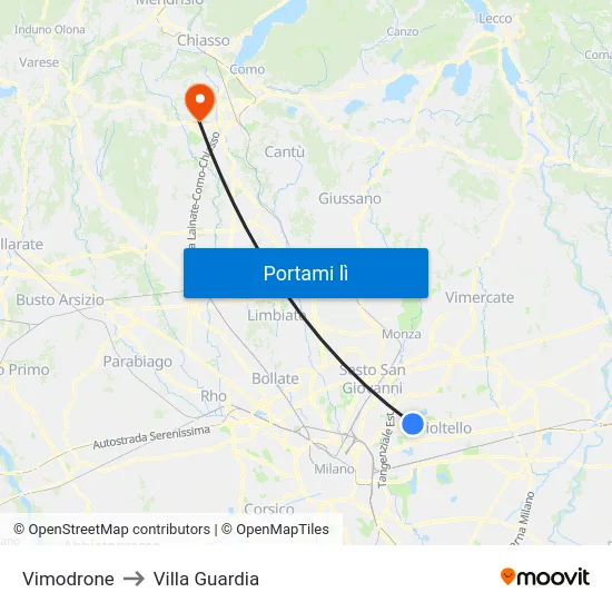 Vimodrone to Villa Guardia map