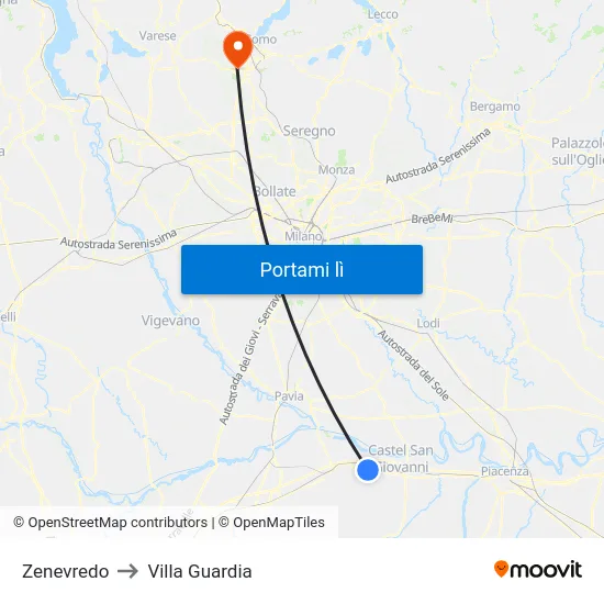 Zenevredo to Villa Guardia map