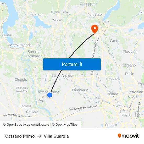 Castano Primo to Villa Guardia map