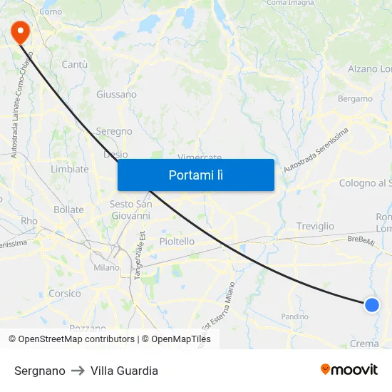 Sergnano to Villa Guardia map