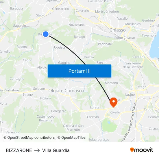 BIZZARONE to Villa Guardia map