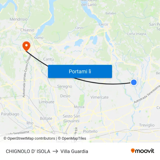 CHIGNOLO D' ISOLA to Villa Guardia map