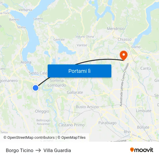 Borgo Ticino to Villa Guardia map