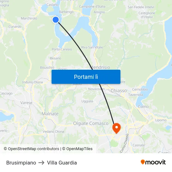 Brusimpiano to Villa Guardia map