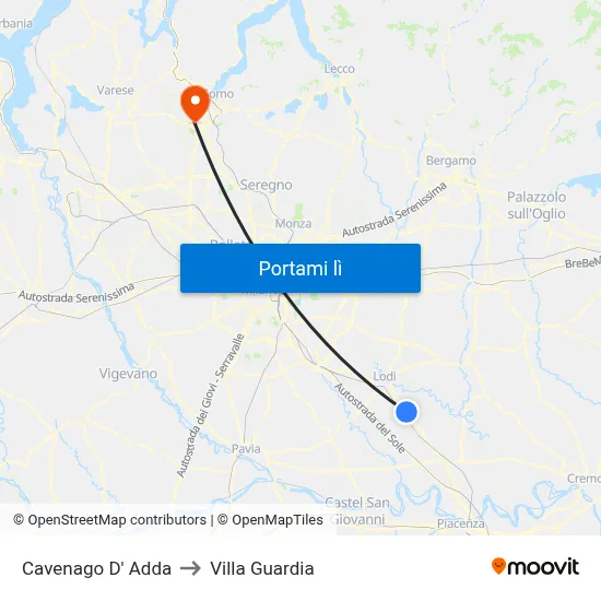 Cavenago D' Adda to Villa Guardia map