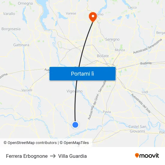 Ferrera Erbognone to Villa Guardia map