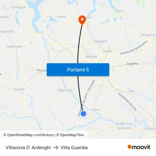 Villanova D' Ardenghi to Villa Guardia map