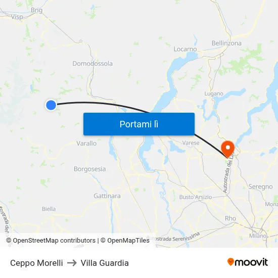 Ceppo Morelli to Villa Guardia map