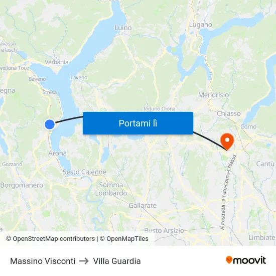 Massino Visconti to Villa Guardia map