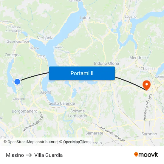 Miasino to Villa Guardia map