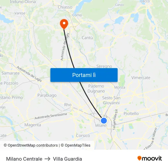 Milano Centrale to Villa Guardia map