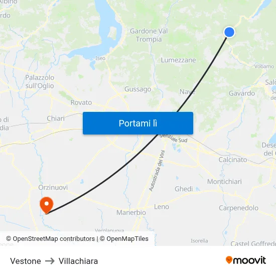 Vestone to Villachiara map