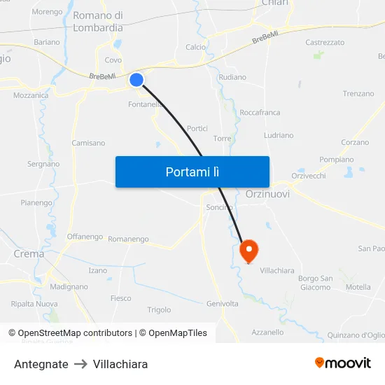 Antegnate to Villachiara map