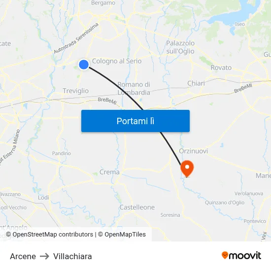 Arcene to Villachiara map