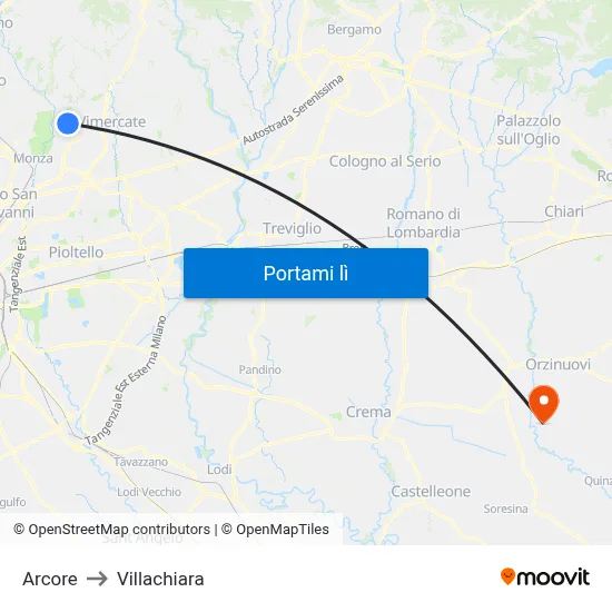 Arcore to Villachiara map