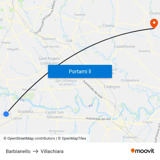 Barbianello to Villachiara map