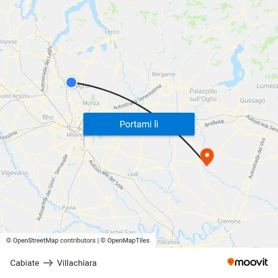 Cabiate to Villachiara map