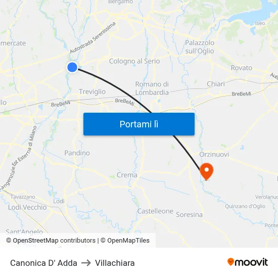 Canonica D' Adda to Villachiara map