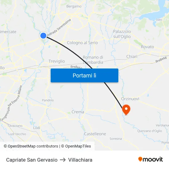 Capriate San Gervasio to Villachiara map