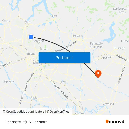 Carimate to Villachiara map