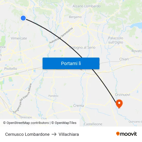 Cernusco Lombardone to Villachiara map